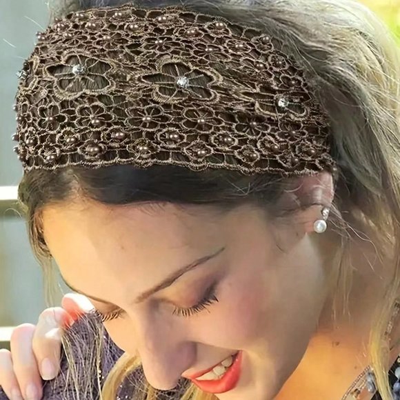Boho Headband, Pearl Decor Bohemian Style Headband bandana hair band Vintage - Picture 2 of 6